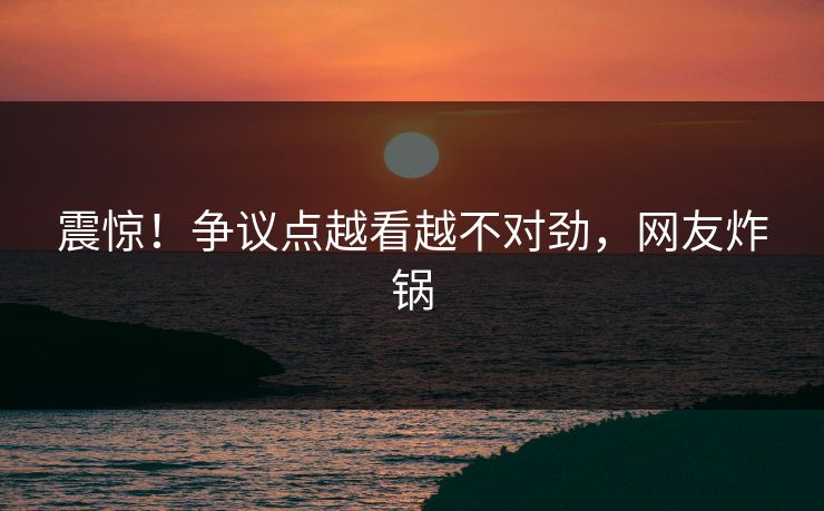 震惊！争议点越看越不对劲，网友炸锅
